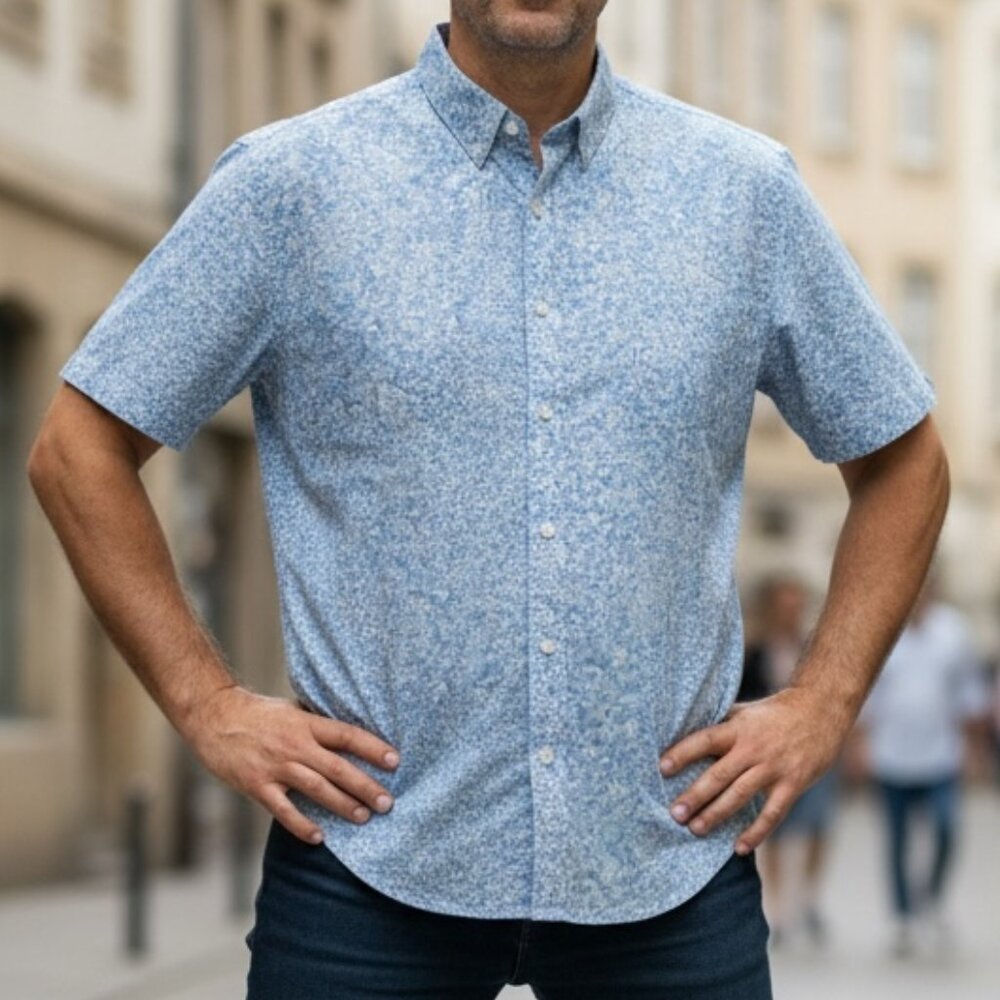 Club Room Short Sleeve Blue & White Flower Pattern Button-Down Shirt – XXL